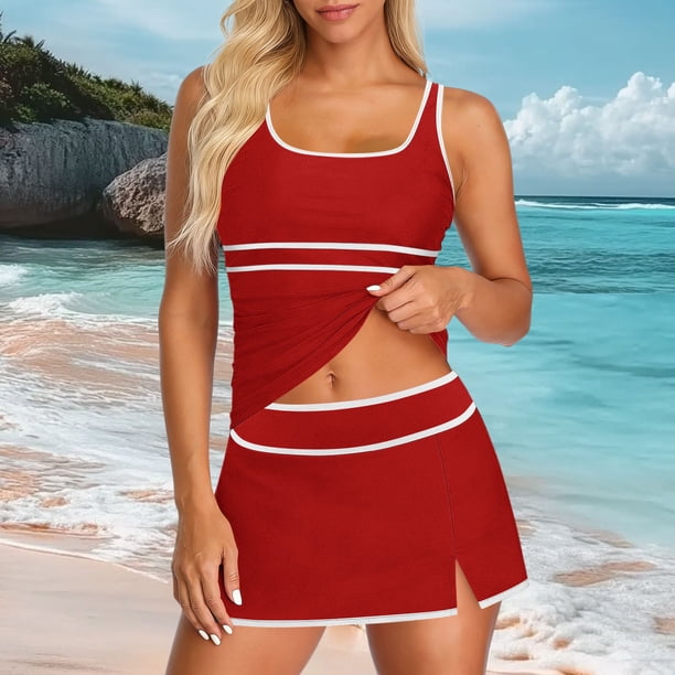 Traje de baño conservador tankini para mujer, con bloques de color y pantalón corto, conjunto de tres piezas, traje de baño de 3 piezas para mujer, trajes de baño tankini para mujer, trajes de baño pa