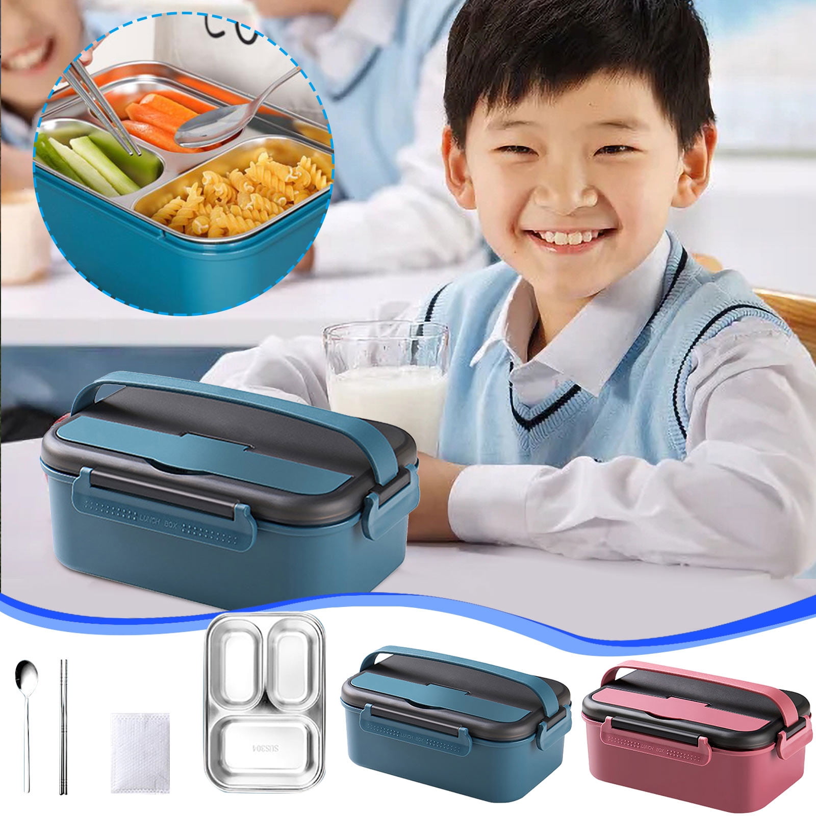 Wovilon Stainless Steel Self-Heating Bento Box with Spoon And Chopsticks, Portable Insulation Box Lunch Box, Lunch Box, Outdoor Self-Heating Lunch Box