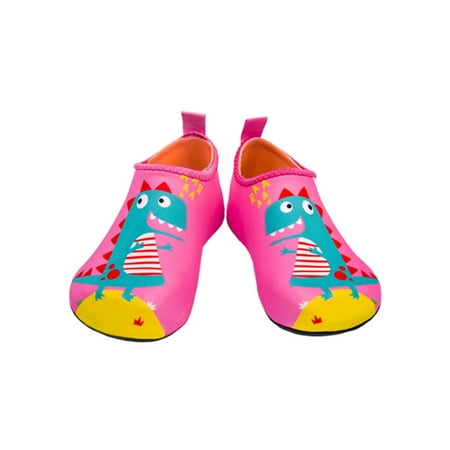 

Gomelly Girls Boys Water Shoes Barefoot Aqua Socks Slip On Beach Shoe Anti-Slip Flats Kids Children Pink Blue Dinosaur 13C-1Y