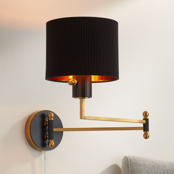 Possini Euro Design Possini Euro Rumi 13 1/4"H Gold and Black Swing-Arm Plug-In Wall Lamp
