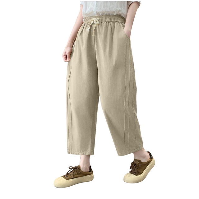 Liquidation d'Été! Pantalons Grande Taille pour Femmes, Pantalons d'Été pour Femmes, Pantalons Décontractés à Taille Élastique avec Poches pour Femmes