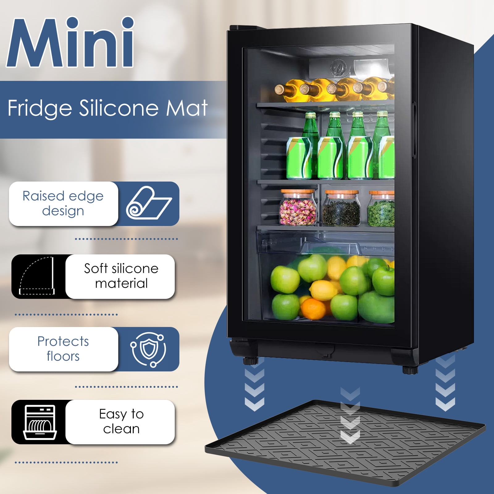 2Pcs Mini Fridge Silicone Mat 19.7"x19.7" Non Slip Spill Proof Drip Prevention Ideal for Refrigerator Washing Machine Dryer Wine Cooler and Dishwasher