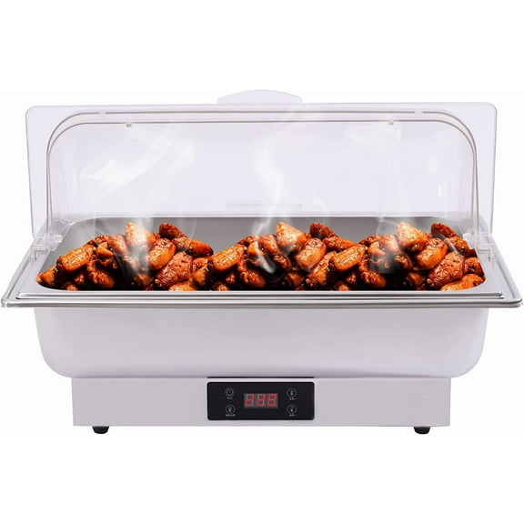 MONIPA 600W Roll Top Stainless Steel Chafer Complete Set 14L/ 14QT Chafing Dish Buffet Set, with Tablespoon & Food Clip for Catering Rolling Buffet, Parties, Warmers