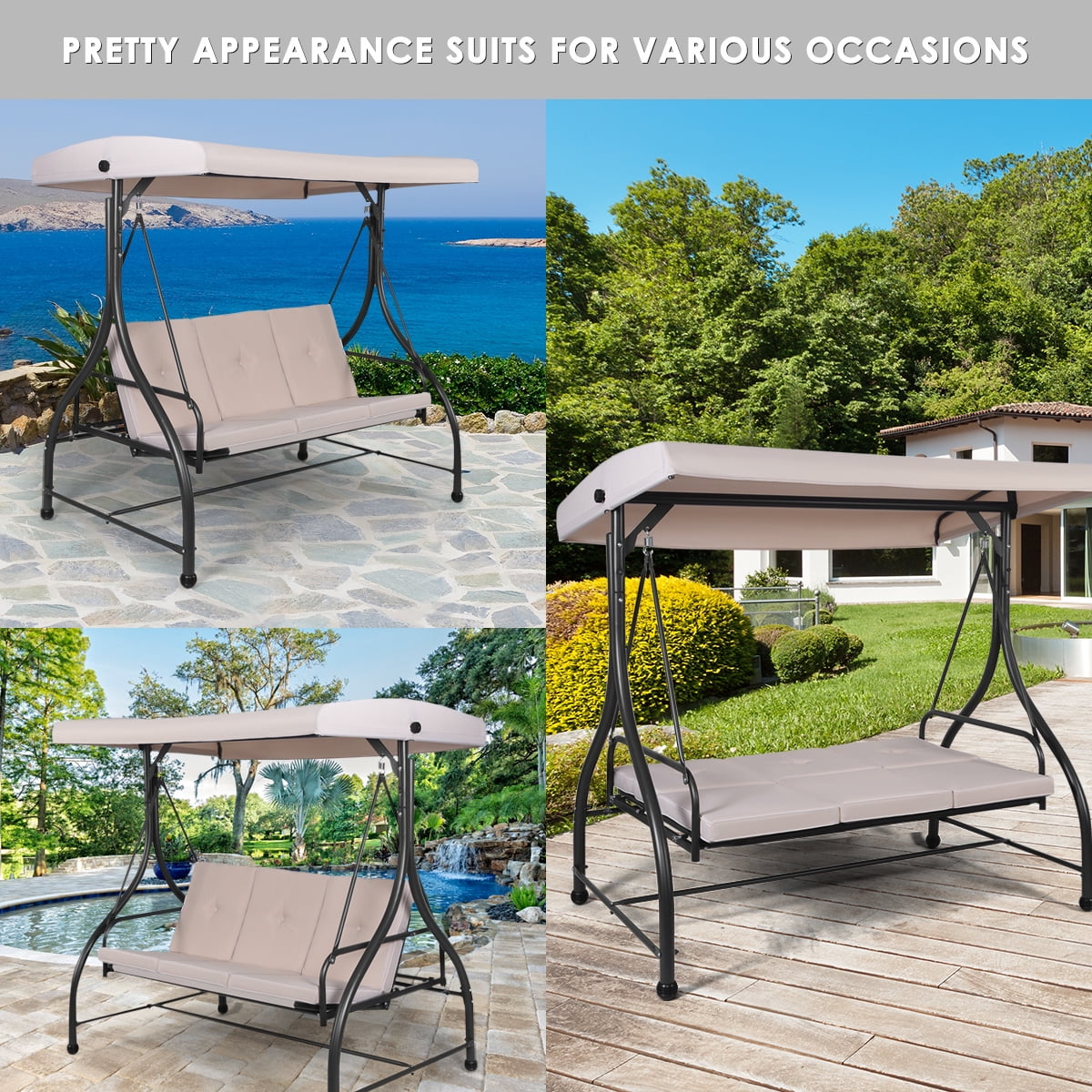 Costway converting outdoor swing canopy hammock 3 seats patio deck furniture new arrivals