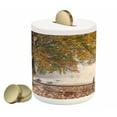 thumbnail image 1 of Leaves Piggy Bank, Birches a Big Tree in the First Fall Snow December Country Blizzard Frozen Nature, Ceramic Coin Bank Money Box for Cash Saving, 3.6" X 3.2", Multicolor, by Ambesonne, 1 of 4
