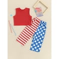 thumbnail image 5 of Aojekbee Little Girl 4th of July Outfit Solid Ribbed Round Neck Tank Tops with Star Stripe Print Long Pants 2 Pcs Clothes, 5 of 10