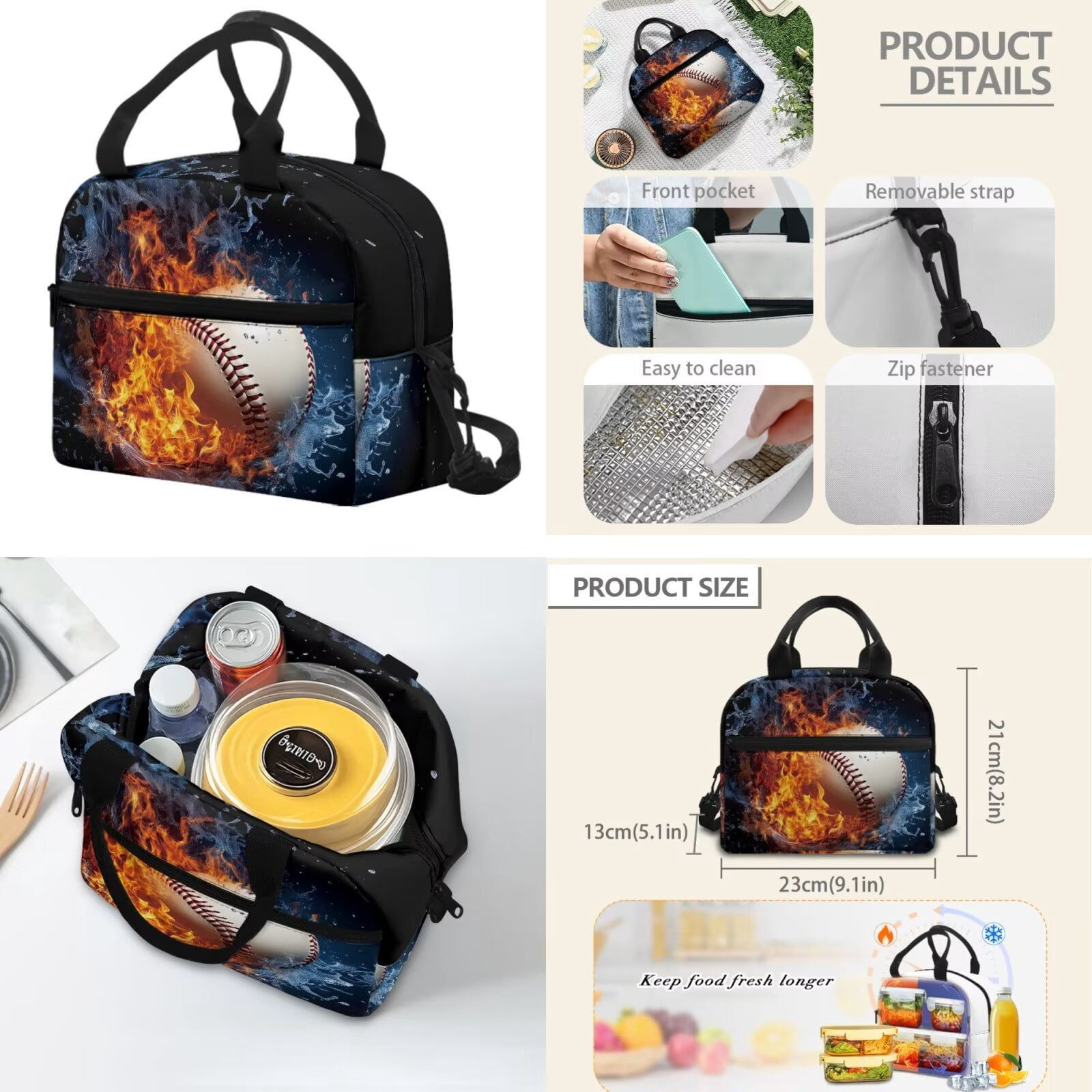 Pzuqiu Baseball Print Backpacks for School Boys 4 pcs with Lunch Box Pencil Bag Water Bottle Holder Set for Kids Large Travel School Bag for Boys 8-12 Camping Daypack for Kids