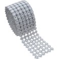 thumbnail image 1 of HUGFEGWE Crafts Faux Diamond Bling Wrap 4" x 10 Yards 6 Rows Flower Pattern Faux Rhinestone Crystal Mesh Ribbon Roll for Wedding, Party, Centerpiece, Cake(Silver) UA824-25156, 1 of 8