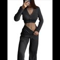 thumbnail image 3 of Traje Informal de Dos Piezas para Mujer, de Punto Liso, con Aberturas, Larga, Botones y Pantalones de Cintura Alta. Negro M, 3 of 8