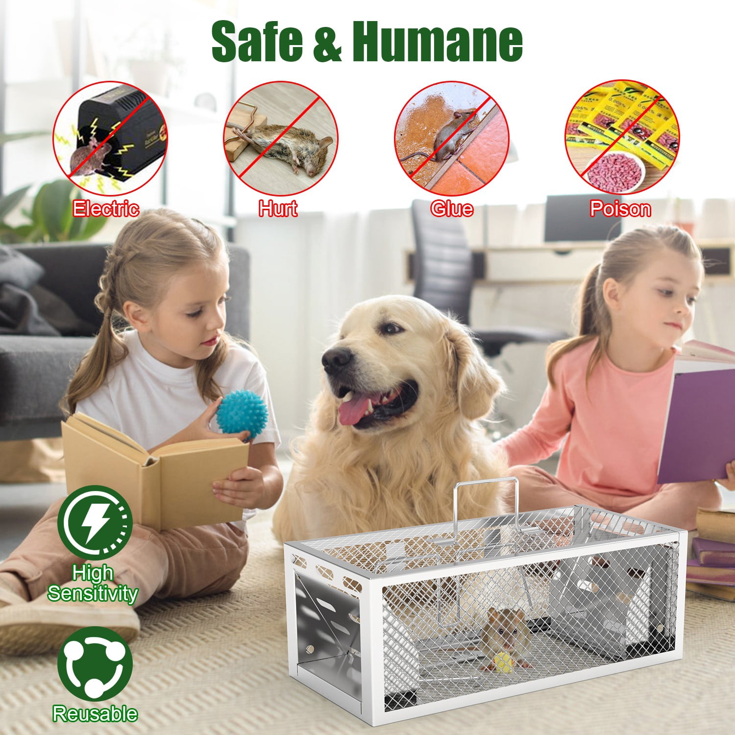 Imountek 2Pcs Reusable Humane Rat Trap, 2-Door Automatic Continuous Mouse Trap Cage for Indoor Outdoor Use