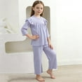 thumbnail image 1 of Conjuntos de ropa de casa para niños con cuello redondo y mangas voladoras, pijamas casuales y cómodos de color sólido, conjunto de dos piezas para niñas bebés, ropa con aire acondicionado, conjunto d, 1 of 5