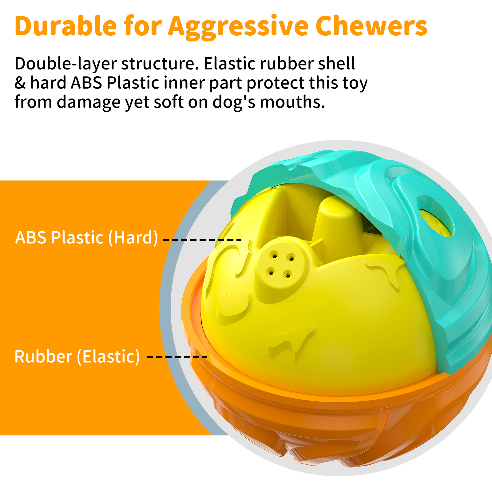 JoyBruko Dog Ball for Aggressive Chewers - Interactive Dog Toy Balls Fun Squeaky Giggle Sound to Keep Them Busy, Durable for Small Medium Large Breeds, Rubber Pet Chew Toys, Orange & Blue