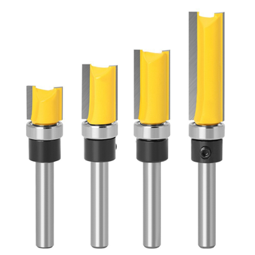1/4 Inch Shank Flush Trim Router Bit Set, 1/4 Router Bit Set 1/4 Shank Router Bits Set, Carbide Wood Router Bits 4PCS