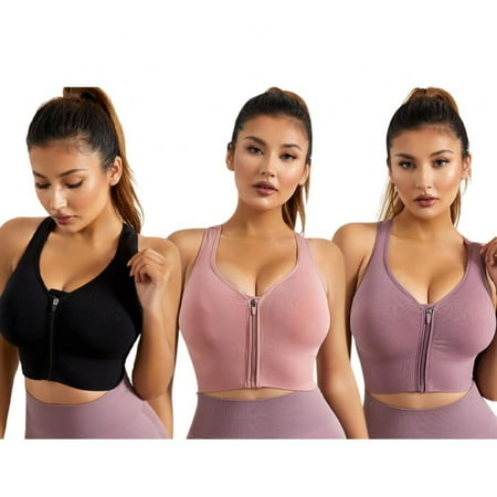 

3pcs Women Sports Bra Running Yoga Vest Bra Front Zipper Fitness Bra Shockproof Wireless Active Underwear Quick-drying Full Cup Bra