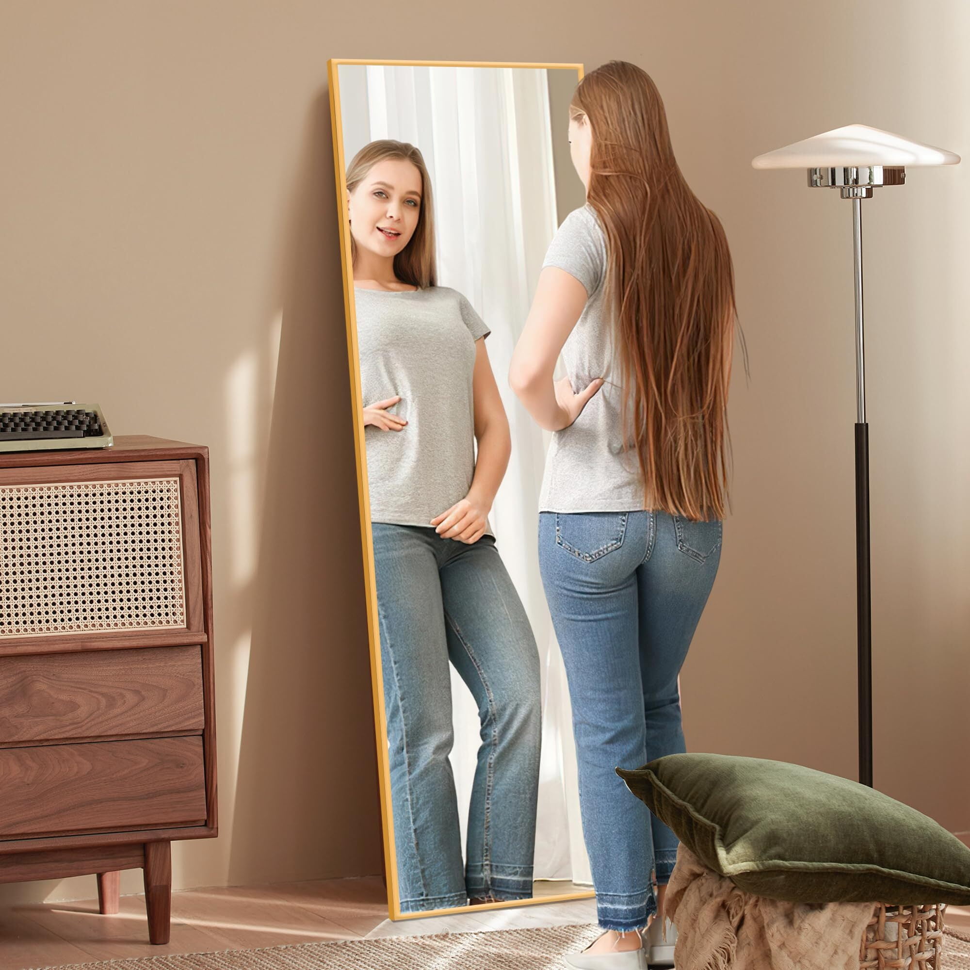 Anyrose 76"x 34" Rectangular Full Length Mirror Floor Body Mirror with Stand,Gold