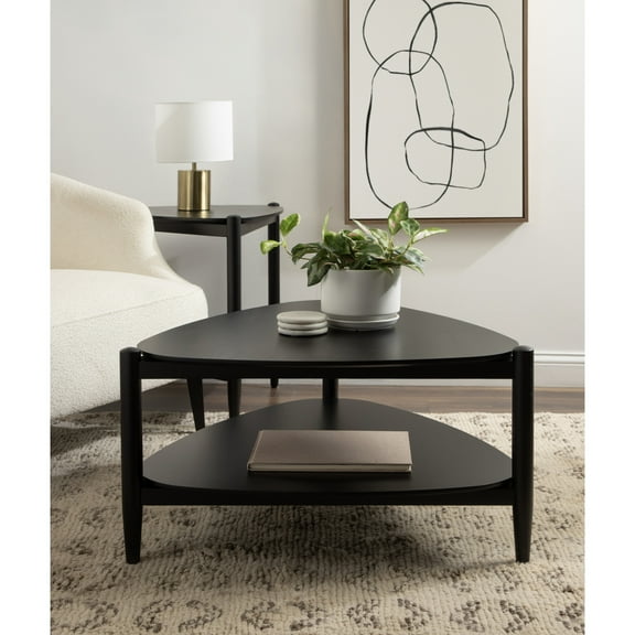 Kate and Laurel Knowlton Modern Tiered Triangle Coffee Table, 31 x 32 x 17, Black, Transitional Two-Tier Triangular Living Room Table with Storage and Geometric Design