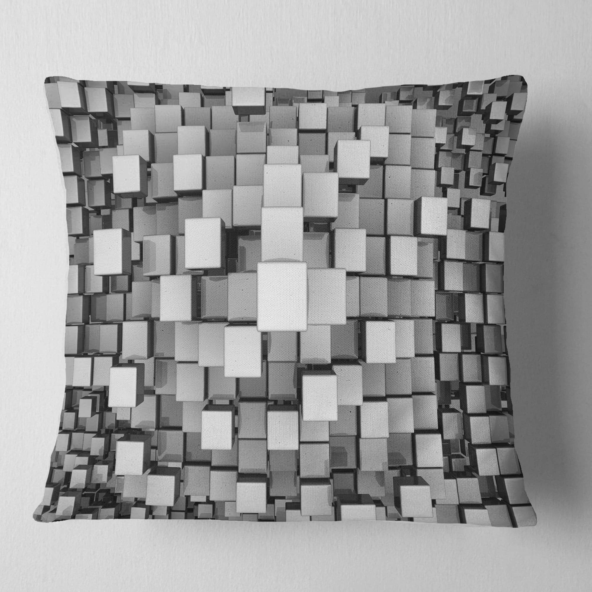 Designart Black and Grey Cubes - Contemporary Throw Pillow - 18x18