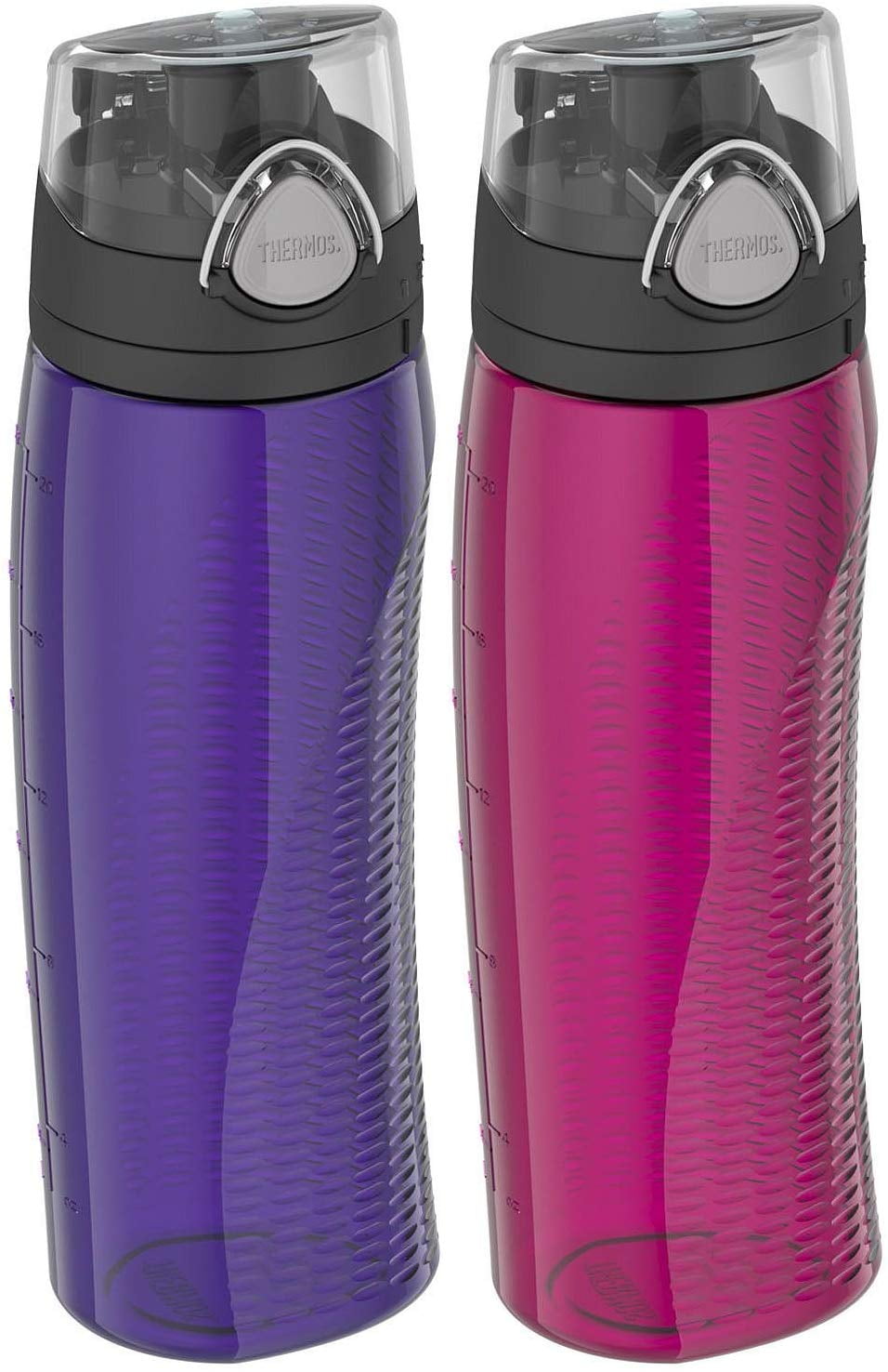 Thermos 24oz. Hydration Water Bottle with Pushbutton Lid, 2 Count, Magenta/Purple (New Open