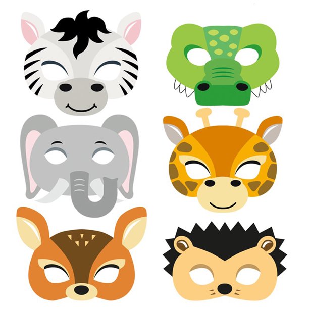 12 máscaras de animales de dibujos animados para disfrazarse con cuerda elástica para niños.