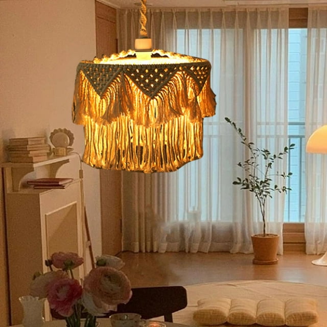 Pantalla de lámpara colgante de macramé, cubierta de luz colgante de tejido nórdico bohemio, pantalla de lámpara colgante de repuesto para habitación