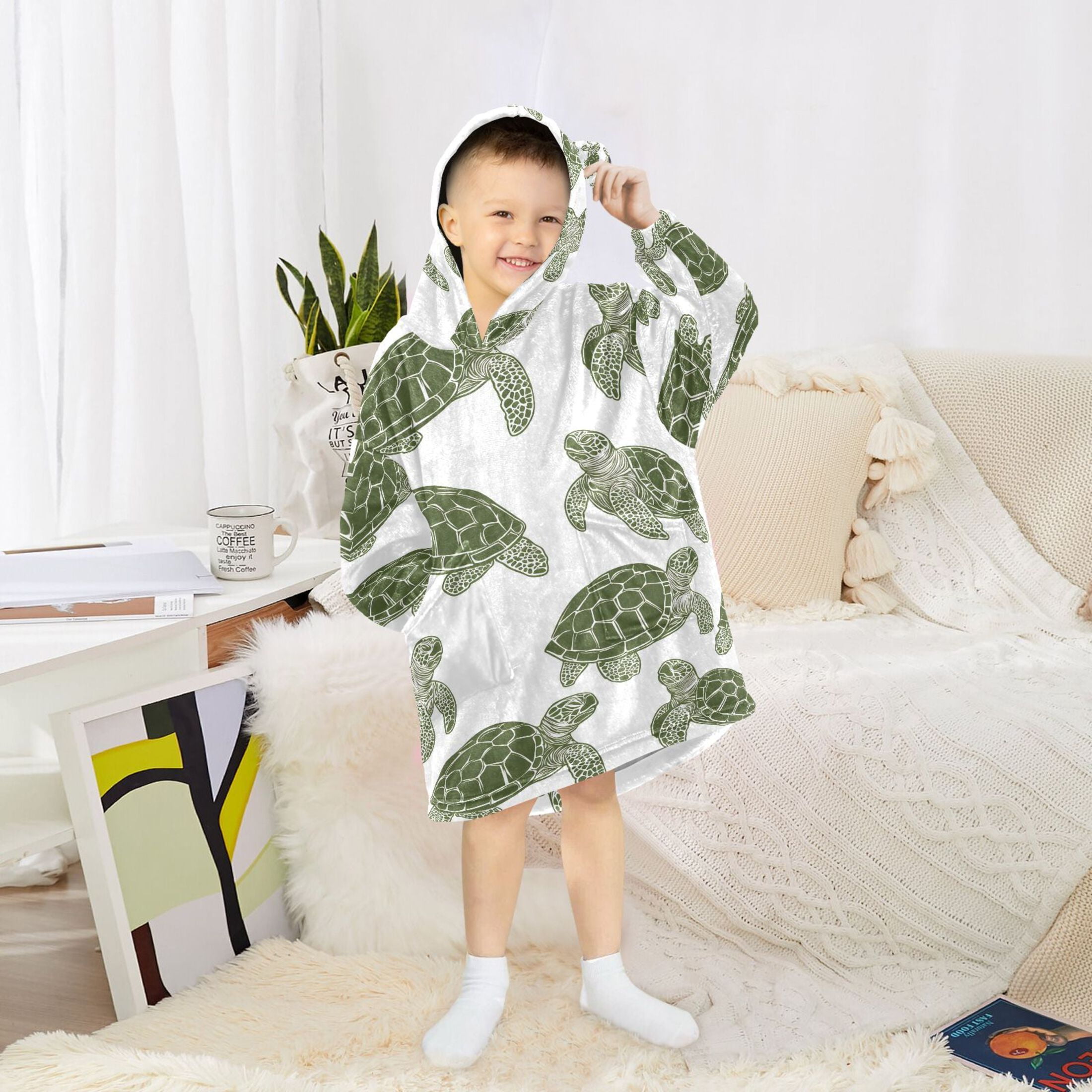 joogoo Blanket Hoodie for Turtle Retro Oversize Sweatshirt 3-14 YR L
