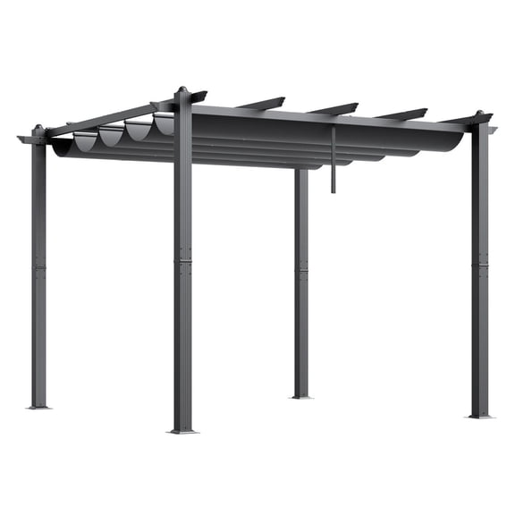 10x10 Outdoor Pergola with Canopy, Retractable Aluminum Patio Shade, Gray