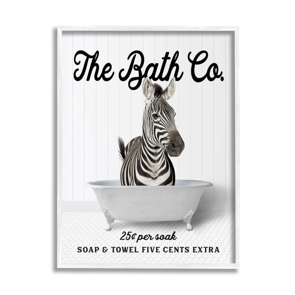 Stupell Industries Vintage Bath Ad Zebra Animals & Insects Painting White Framed Art Print Wall Art, 16 x 20