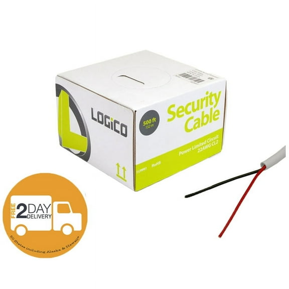 Security Wire Burglar Alarm 22/2 AWG Cable 500FT Solid White 500' Speaker Cable