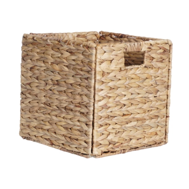 Cesta de almacenamiento plegable de jacinto, organizador de artículos diversos, cesta de almacenamiento en forma de cubo para 25cmx25cmx25cm