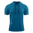 thumbnail image 2 of Mens Short Sleeve Hooded Shirt Casual Athletic Quick Dry Breathable Tops Summer Gym Workout Hoodies with Pockets, 2 of 4