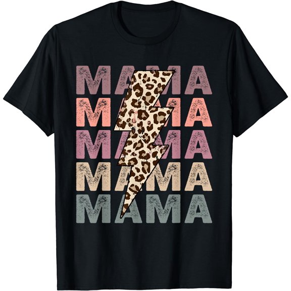 Vintage Mama Lightning Bolt Leopard Mom Life Mother's Day T-Shirt