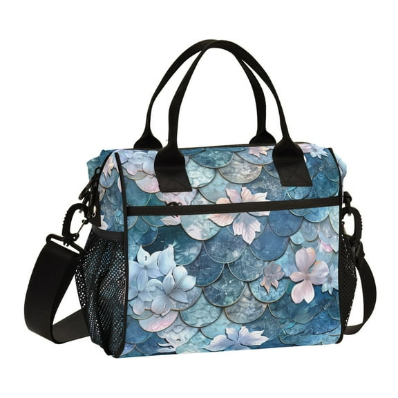 ALAZA Fantasy Mermaid Scale Flower Insulated Lunch Bag Reusable Tote Box Adjustable Shoulder Strap for Work Picnic