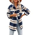 thumbnail image 1 of Abrigo suelto de franela para mujer, abrigo con cuello vuelto para mujer, abrigo con patrón de cuadrícula para mujer, abrigo informal de un solo pecho para mujer, azul XL, 1 of 2