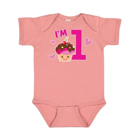 

Inktastic I m 1 with Cute Cupcake and Hearts Gift Baby Girl Bodysuit