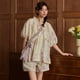 thumbnail image 1 of Vestido de dormir fino de seda helada para mujer, ropa de hogar de manga corta con cuello en V, longitud media, talla grande, puede usar al aire libre, dibujos animados de gato, verano, 1 of 5
