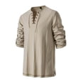 thumbnail image 5 of IYTR Mens Medieval Lace Up Long Sleeve Tunic Tops V Neck Strap Matching Belt Vintage Casual Shirt (Beige,M), 5 of 8