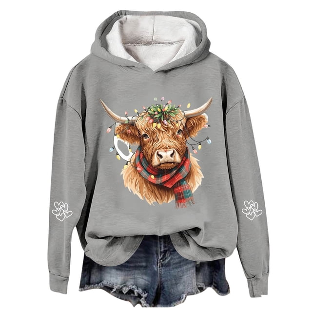 Chandail à Capuche Imprimé Vache Western Festif pour Femmes Thème Vacances Graphique