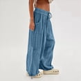 thumbnail image 4 of Pantalones Holgados Informales de Algodón para Mujer, de Pierna , con Costuras de Cordón y Bolsillos. Azul XL, 4 of 10