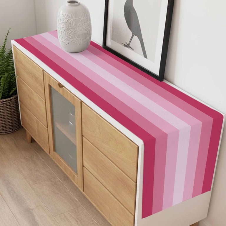 pink dresser scarf Table Runner 13x36in Long, Pink Gradient Stripe Texture Linen Washable  Dresser Scarf Minimalist Modern Color Art Kitchen Dinning Tablerunners for