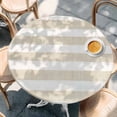 thumbnail image 3 of Vintage Linen Round Fitted Table Cover Striped Beige Theme Farmhouse Waterproof Table Cloth with Elastic Edge Wipeable Tablecloth for Picnic Camping Party Fits 36"-44" Diameter, 3 of 8