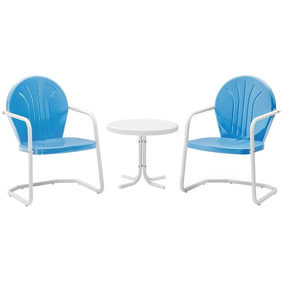 Retro Metal Outdoor Seating Set - 3 Piece Patio Furniture with Table & Chairs - Sky Blue