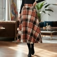 thumbnail image 5 of Womens Wool Blend Plaid Skirts Elastic High Waist A-Line Pleated Skirts Casual Loose Tartan Long Skirt with Pockets, 5 of 6