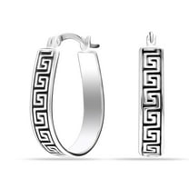 LeCalla 925 Sterling Silver Greek Wall Cut-Out Pattern Click-Top Light-Weight Hoop Earrings for Women and Teen 23MM