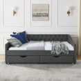thumbnail image 4 of Full Size Upholstered Tufted Daybed with Drawers, Dark Grey Linen Sofa Bed with Waved Arms, Copper Nailhead Trim, Mid-Century Style, Eucalyptus Wood Frame, 4 of 7