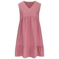 thumbnail image 4 of 2025 Dresses for Women V Neck Ruffle Tiered Layered Knee Length Trendy Gauze Dresses Sleeveless Cotton Linen Elegant Midi Dresses Pink S, 4 of 6