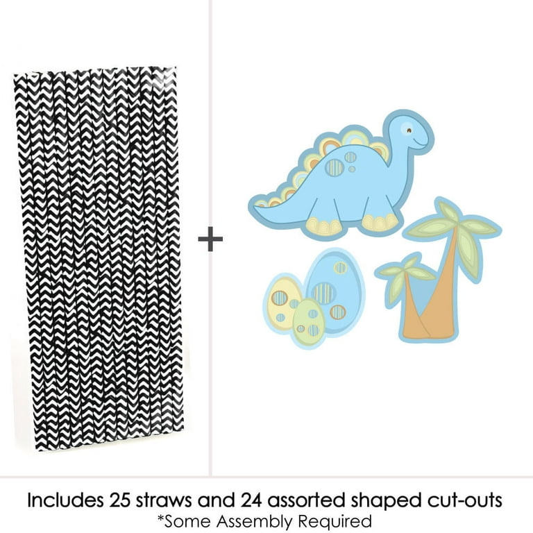 Big Dot of Happiness Baby Boy Dinosaur Paper Straw Decor - Baby Shower  Striped Decorative Straws - Set of 24