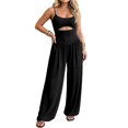 thumbnail image 2 of Sleeveless Jumpsuits for Women Halter High Waist Wide Leg Rompers Summer Causal Loose Overalls with Pockets, L, 2 of 6