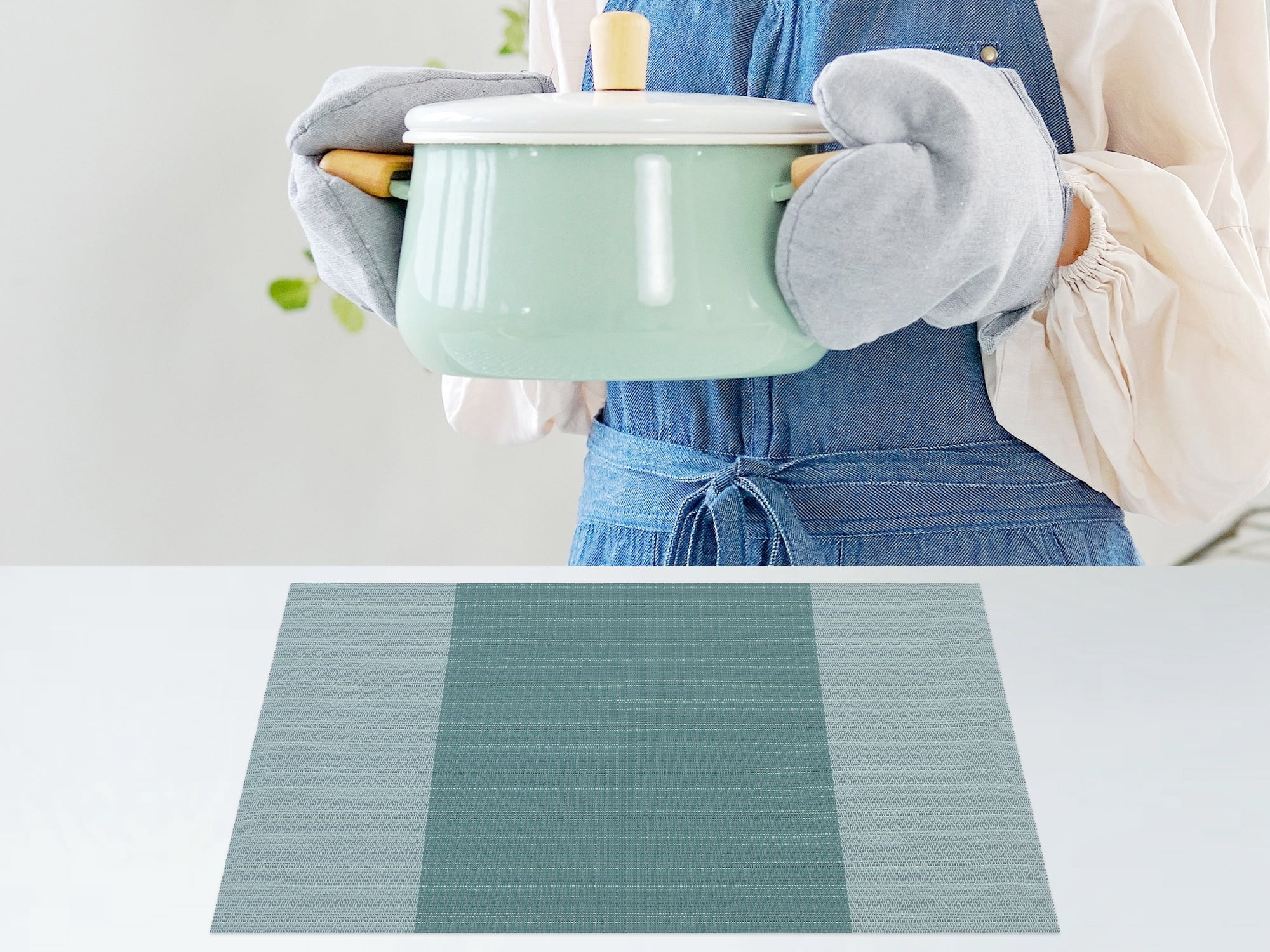 Unique Bargains Set of 6 Easy Clean Placemats for Kitchen Dining Table Decor Green
