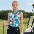 thumbnail image 3 of KEIAHUAN Floral Print V Neck Sleeveless Golf Shirts for Women Casual Elastic Racerback Athletic Shirts Moisture Wicking Quarter Zip Workout Tennis T-Shirt Size M, 3 of 7