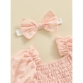 thumbnail image 6 of Suealasg Toddler Girls Summer Casual Dress Short Puff Sleeve Square Neck Shirred Ruffled Swiss Dot A-Line Dress with Headband 6M 1T 2T 3T Baby Girls Clothes, 6 of 9